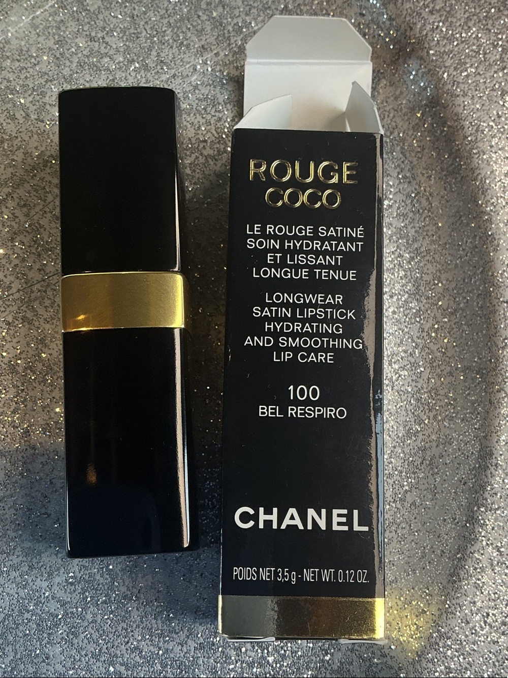CHANEL Rouge Coco Satin Lipstick in 100 Bel Respiro — Black & Gold Case